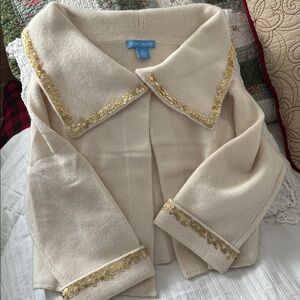 White & Warren 100% cashmere sweater gold sequin embellishment